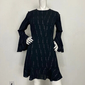 Who What Wear Black Silver Crew Neck Long Bell Sleeves A-Line Dress Size S